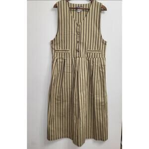 BRYN CONNELLY  Vtg Y2K 100% Cotton Academia Stripe Button Apron Dress Size 12p